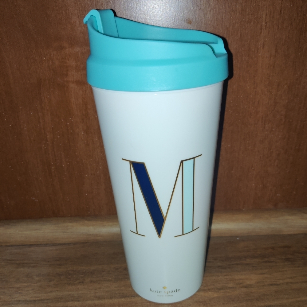 Kate Spade Monogram Travel Mug - Blue and White